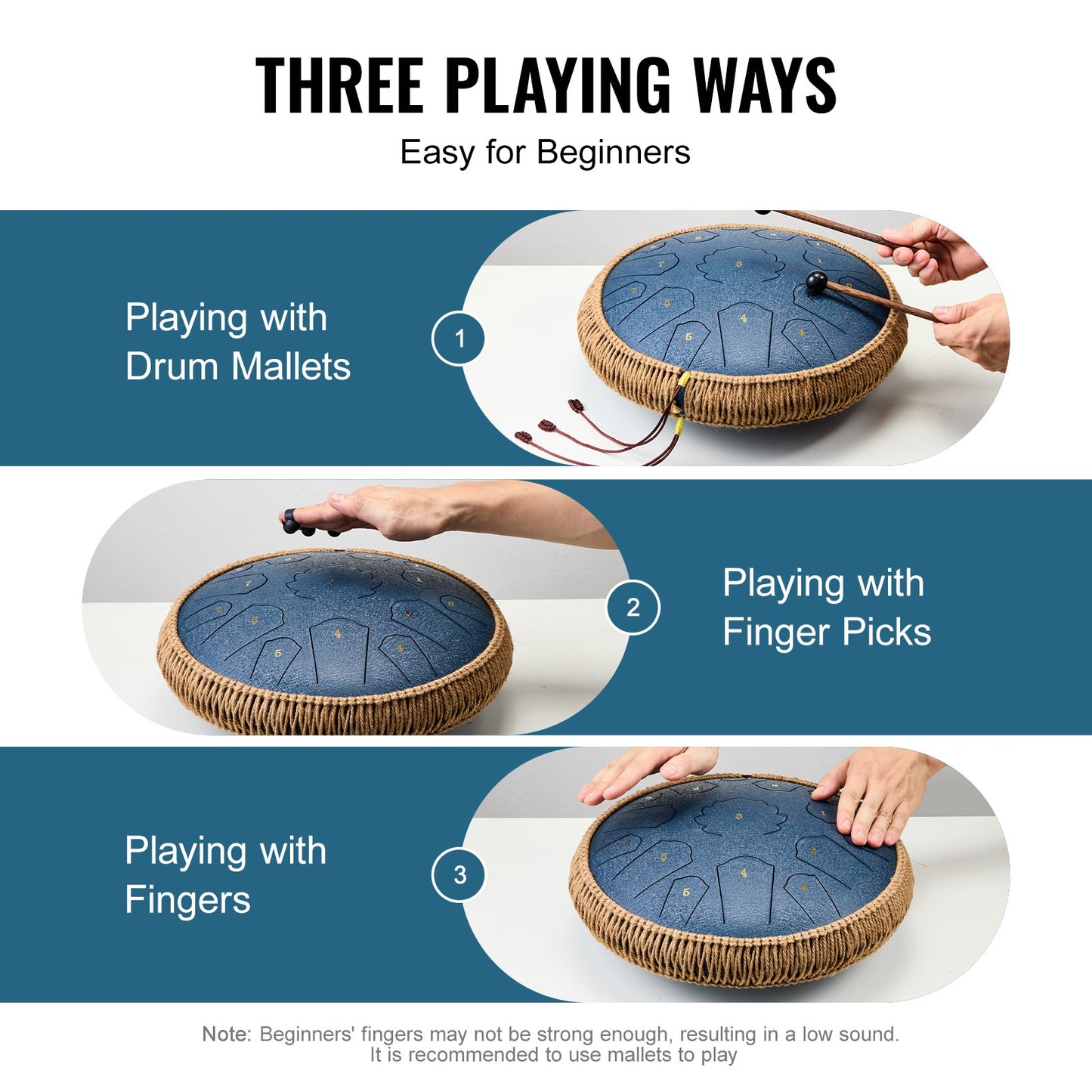 Steel Tongue Drum 14 in 15 Tones Rain Drum for Outside C Major Navy Blue