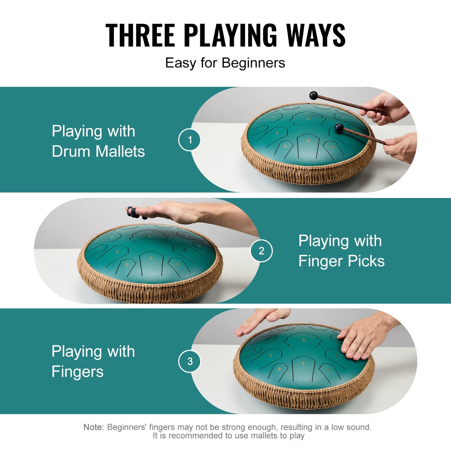 Steel Tongue Drum 14 in 15 Notes Regntrumma för Outside D Major Green
