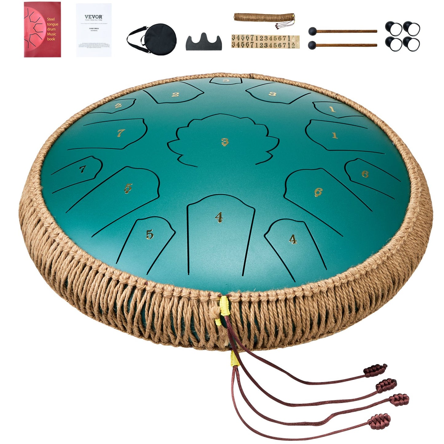 Steel Tongue Drum 14 in 15 Notes Regntrumma för Outside D Major Green