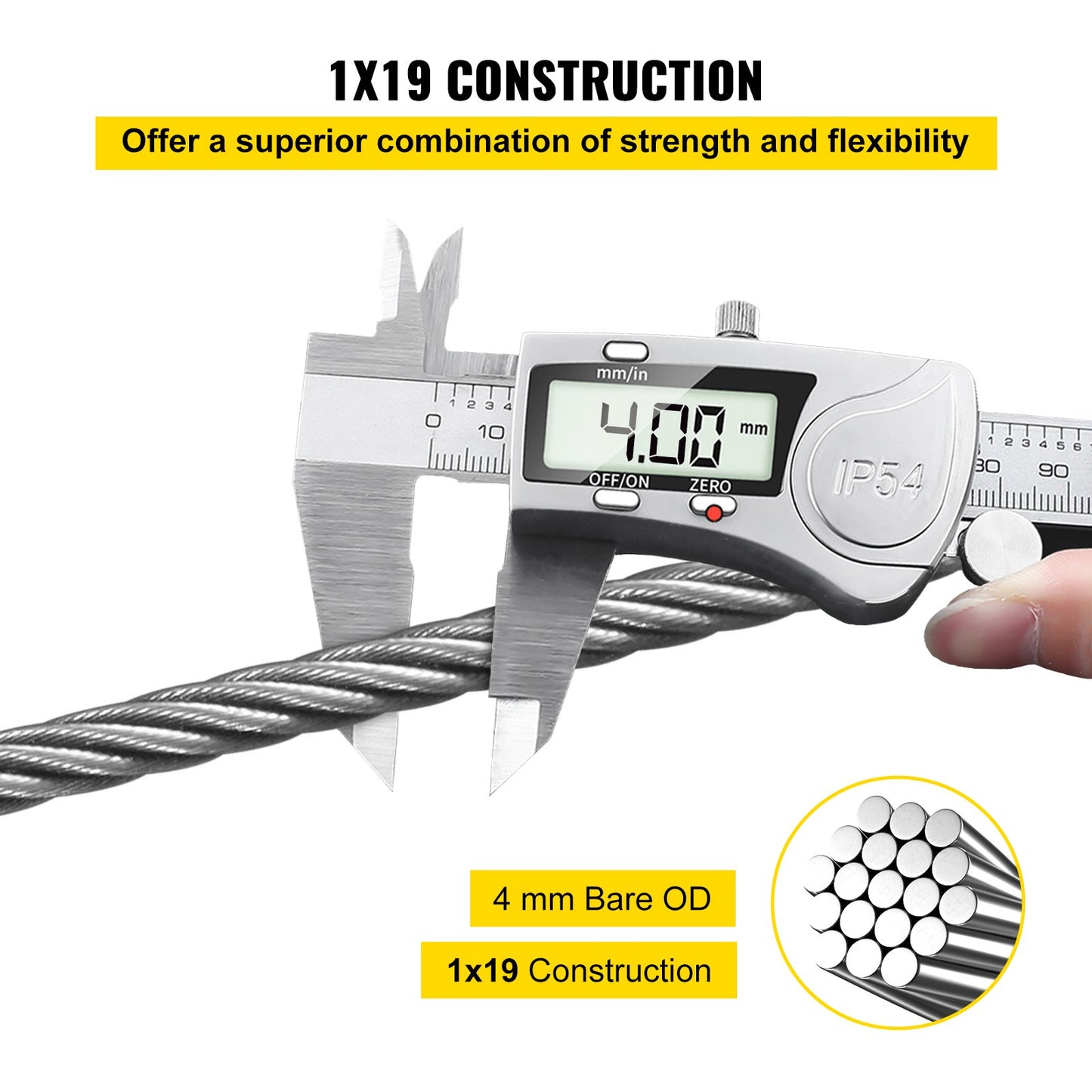 316 Stainless Steel Cable, 500 FT Stainless Steel Wire Rope with 5/32 Inch Diameter and 1x19 Construction, 3300 LBS Breaking Strength Steel Cable for Outdoor Railing DIY Balustrade