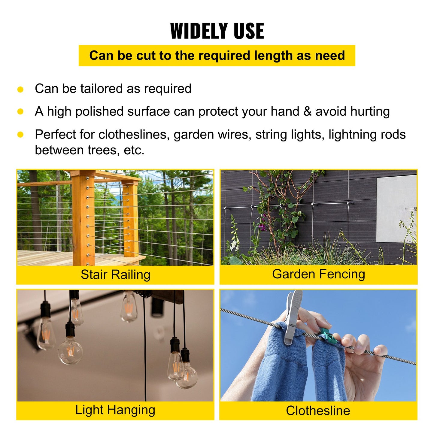 304 kabel av rostfritt stål 3/16 tum 7 X 19 stålvajer 250 fot stålkabel för räcke Trädgård gör det själv balustrade