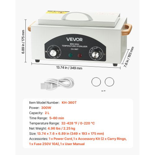 högtemperaturautoklavmaskin 2L 300W högtemperaturrengöringslåda