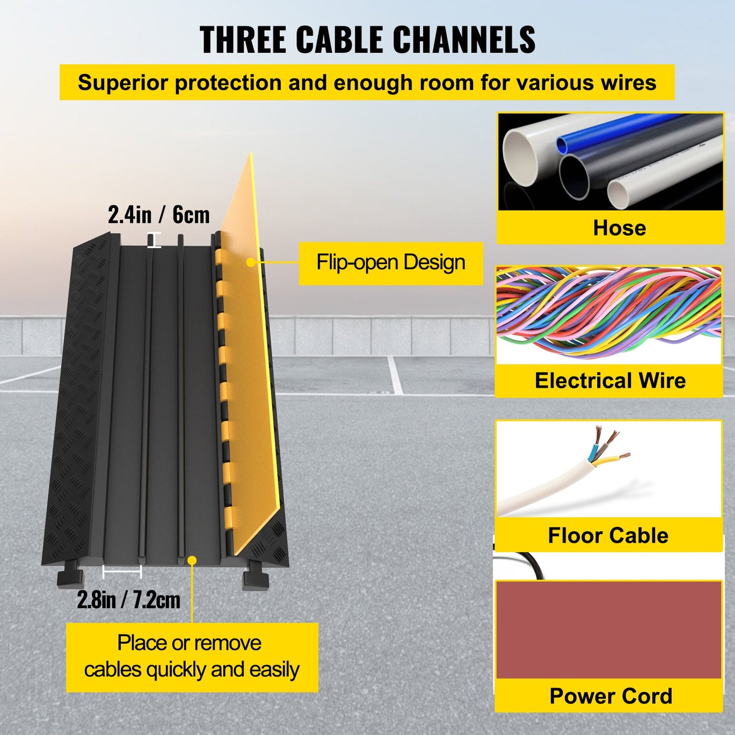 3-Kanal-Kabelschutzrampe aus Gummi, strapazierfähig, für Kabel, Draht, Kabel, Schutzrampe, Geschwindigkeitsschwelle, Auffahrt, Schlauch, Kabelrampenschutz