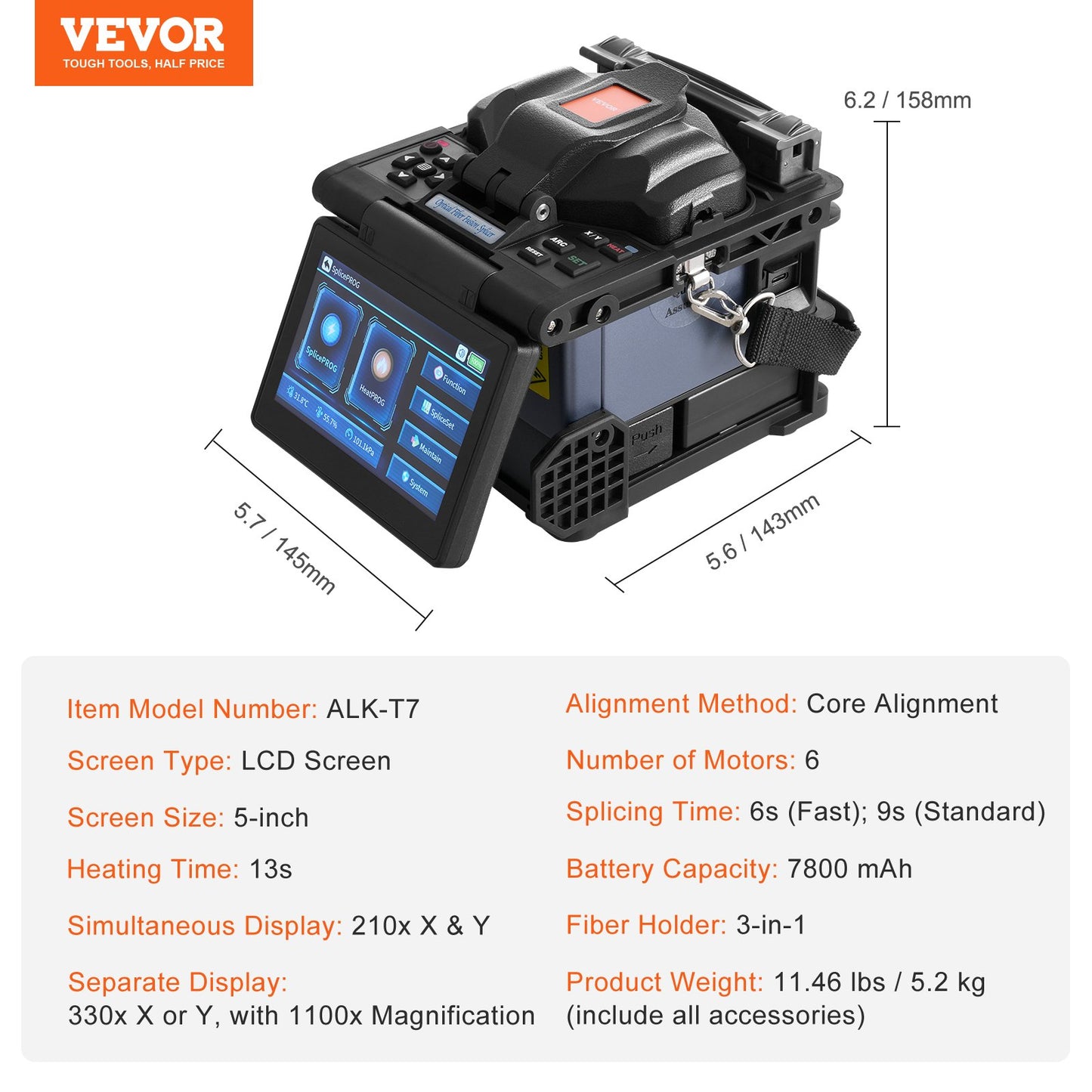 Fiber Fusion Splicer 6 Motors Core Adjustment with 6s Splicing 13s Heating