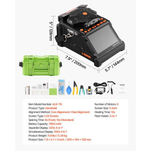 Fiber Fusion Splicer 6 Motoren Kern- und Manteleinstellung 5" LCD-Bildschirm
