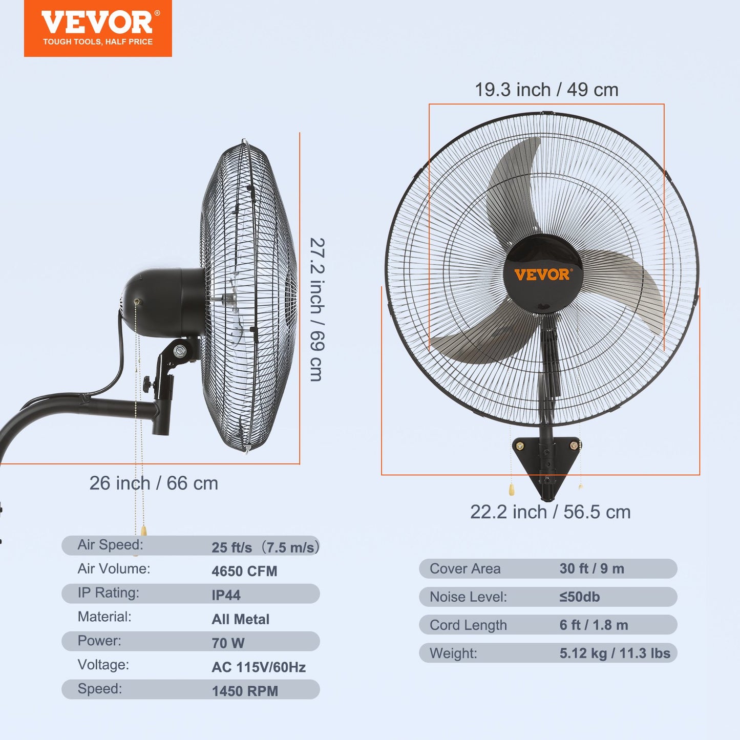 Väggfläkt Metall 49 cm Ventilation 3 hastigheter