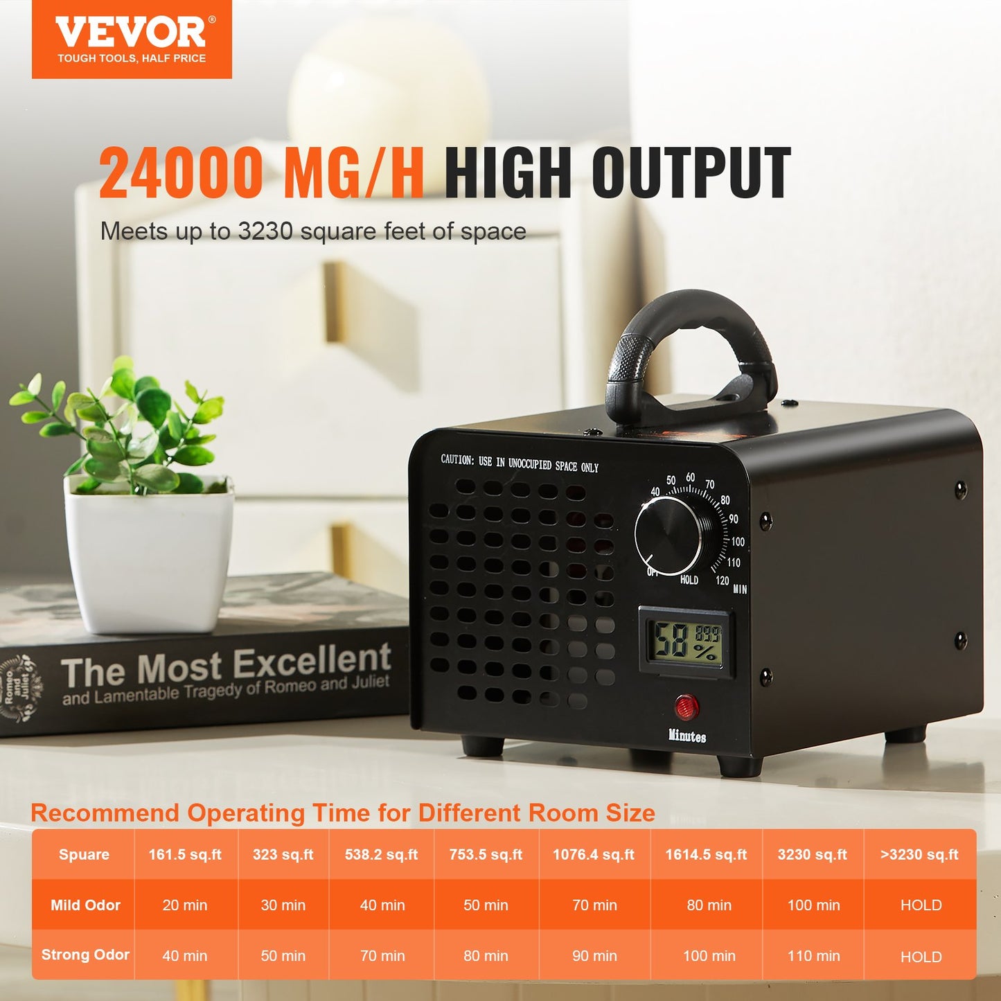 Ozon Generator 24000mg/h Ozon Machine Doft Remover med 0-120min timer