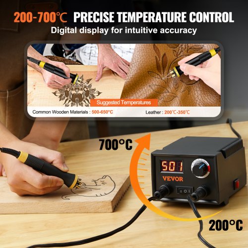 vedeldningssats 200~700°C Justerbar Dual Pyrography Pen 23 trådspetsar | EU