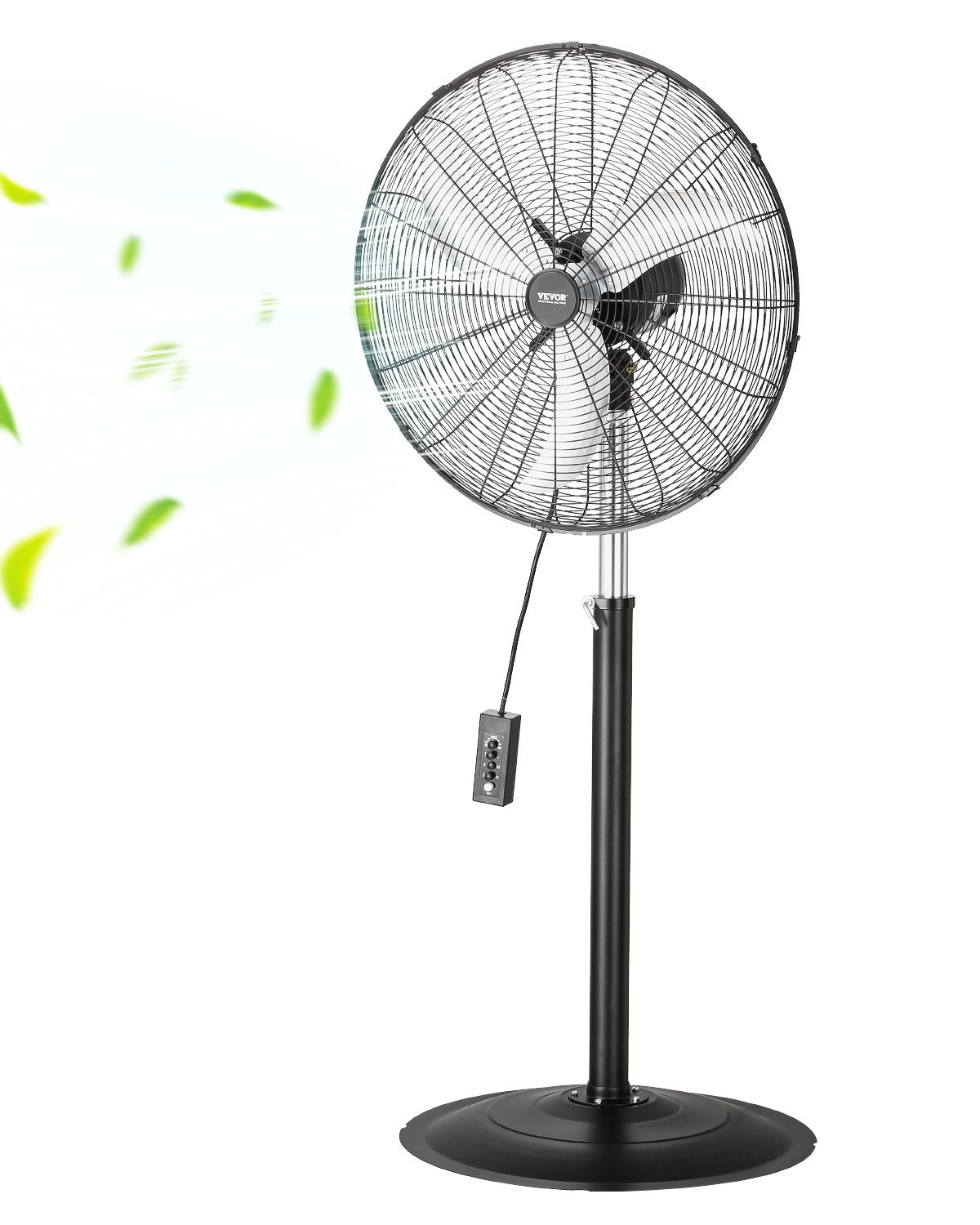24" industriell piedestalfläkt 3-hastighets oscillerande fläkt höjdjusterbar