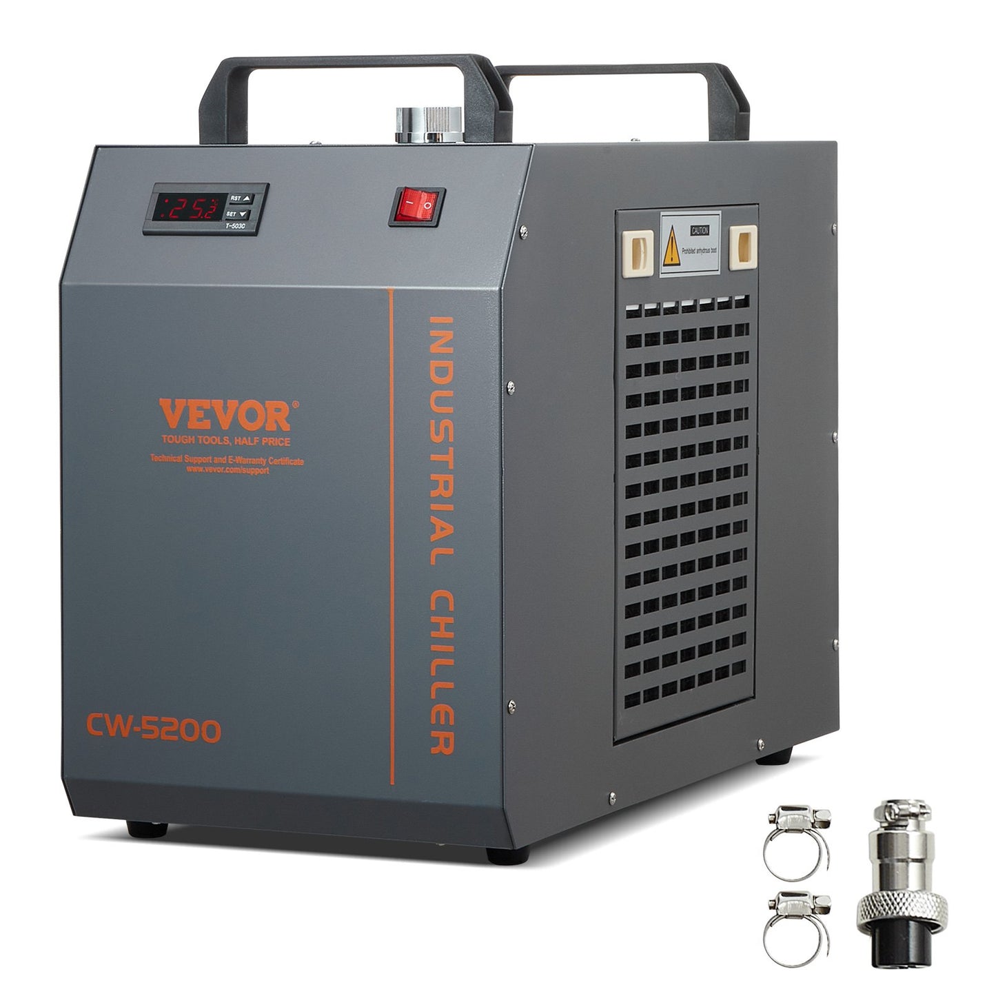 Industrial Water Chiller CW-5200 Water Chiller Kylsystem med inbyggd kompressor med 7L vattentankkapacitet, 13L/min Max flödeshastighet, för CO2-lasergraveringsmaskin kylmaskin