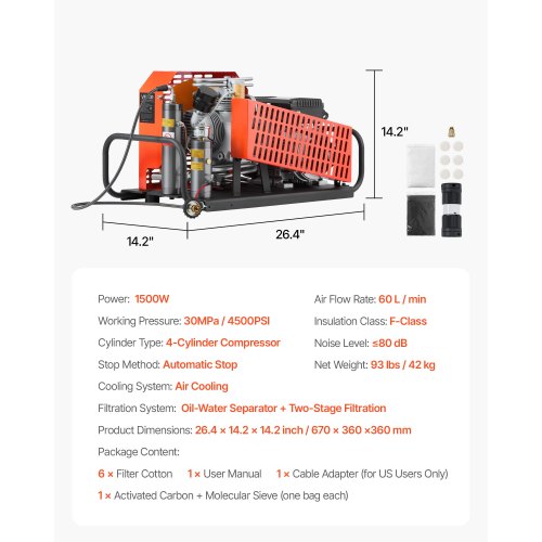 PCP luftkompressor 4500PSI/30Mpa fyrcylindrig dykflaskluftkompressor | EU