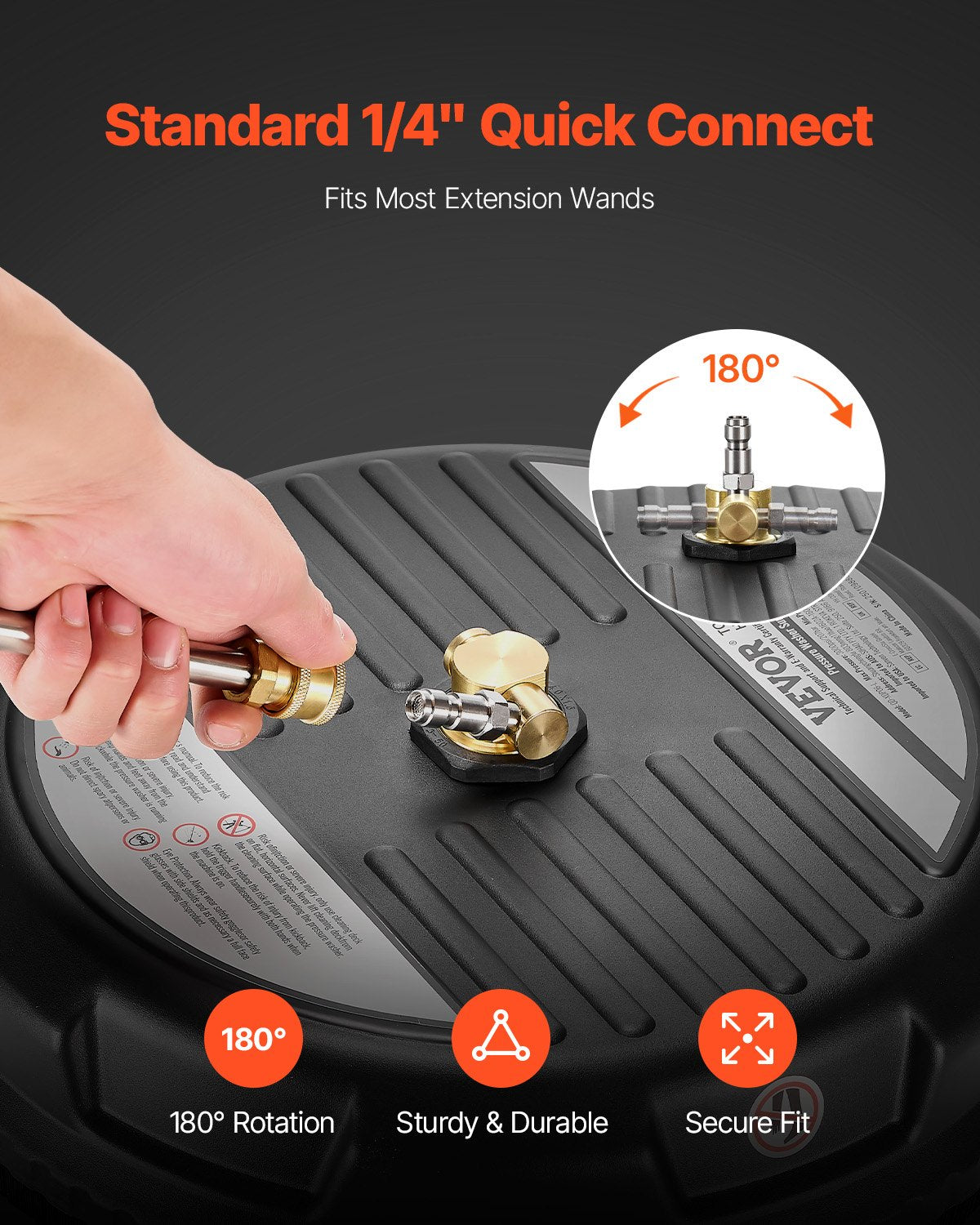 15" High Pressure Washer Surface Cleaning 4 Wheels 3000 Max PSI Plastic Black