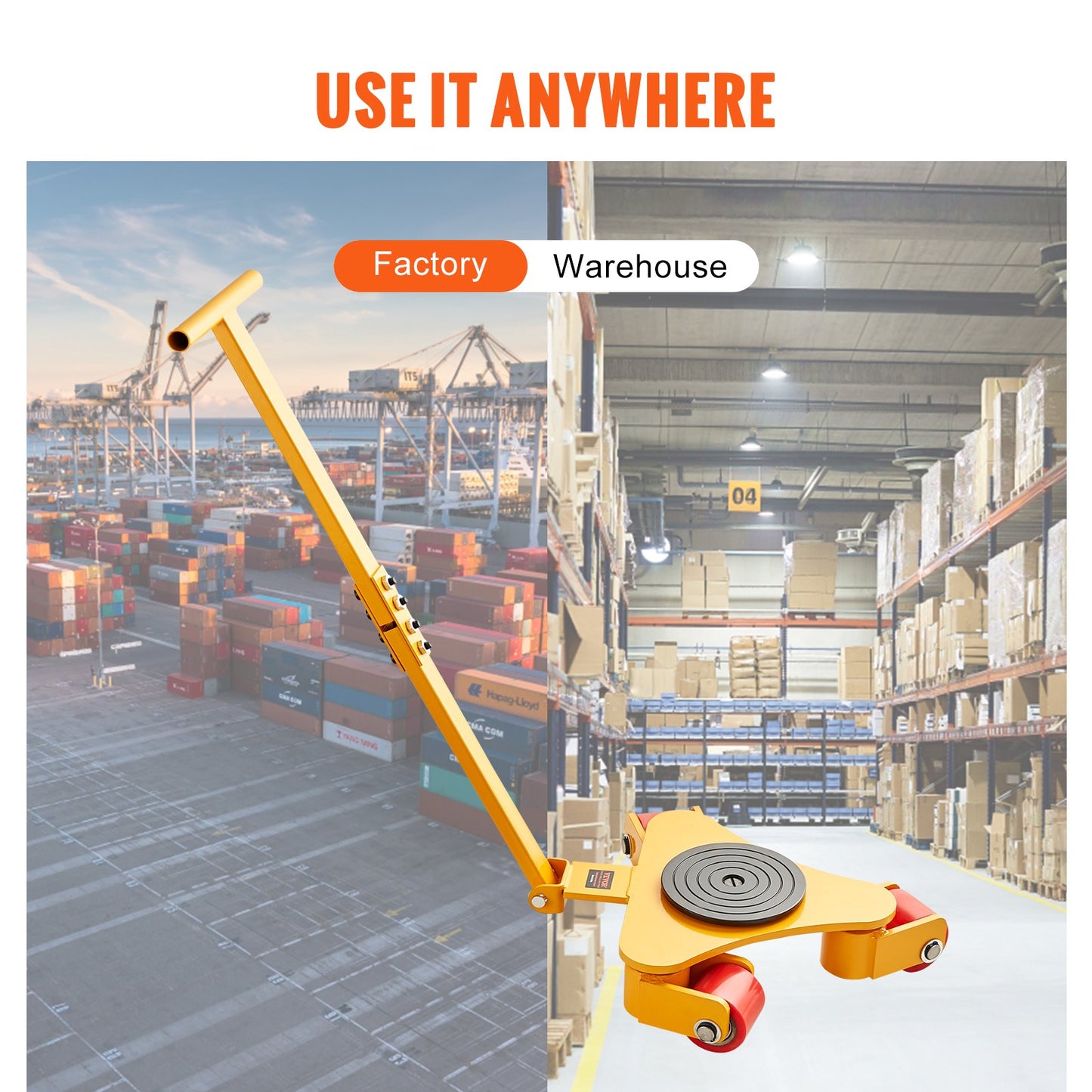 Machinery Skate Dolly, 6614 LBS/3T Industrial Machinery Mover med handtag, kolstålmaskiner Flyttskridsko med 3 360° svängbara PU-hjul, 360° roterande halkskydd för lager, verkstad