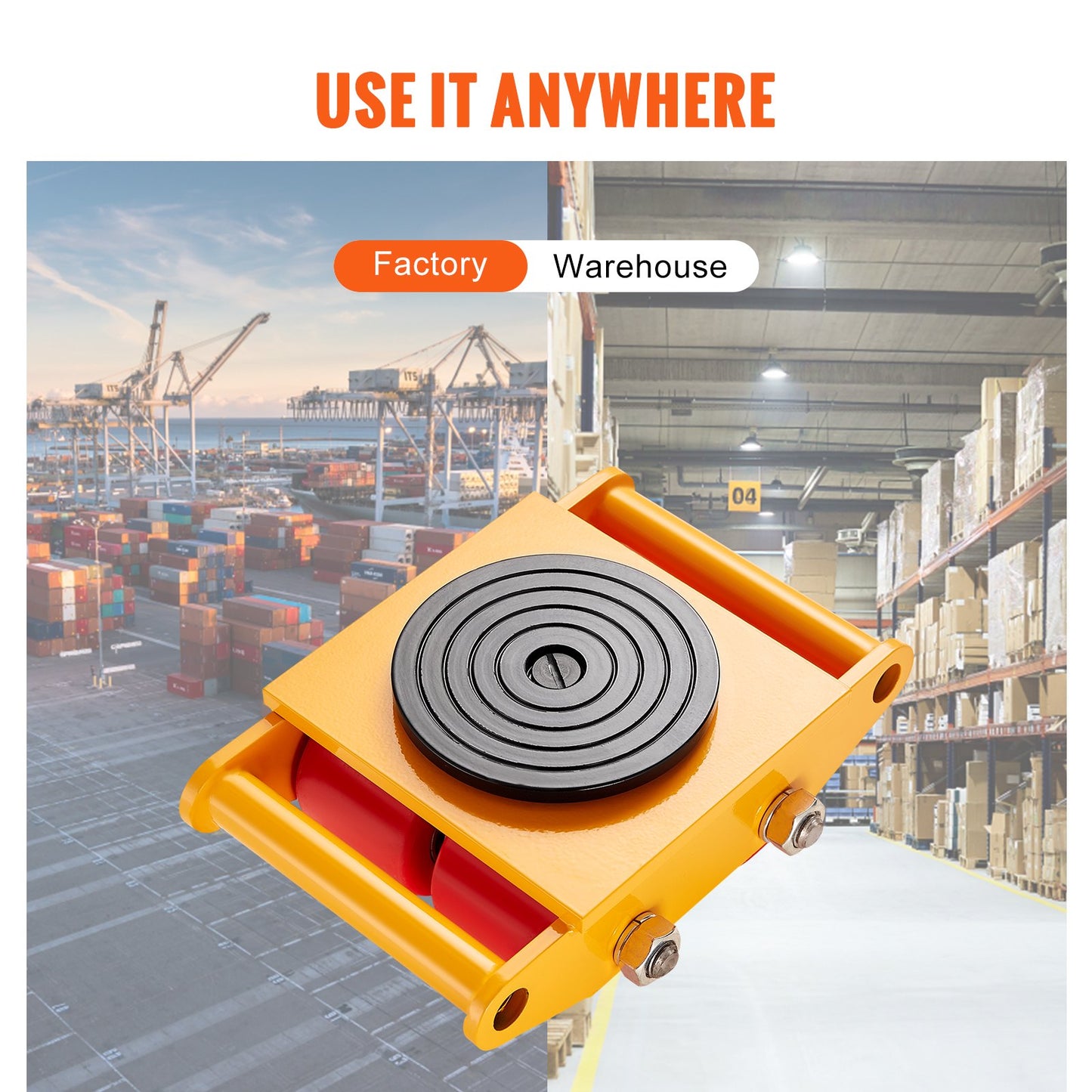Machinery Skate Dolly, 13 200 LBS/6T Industrial Machinery Mover, Heavy Duty Carbon Steel Machinery Moving Skate med 4 PU-hjul och 360° roterande halkskydd för lager, verkstad, fabrik