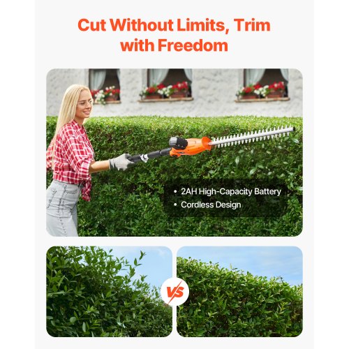 Retractable Cordless Electric Hedge Trimmer 20V 1200RMP with 20 inch Blade | EU