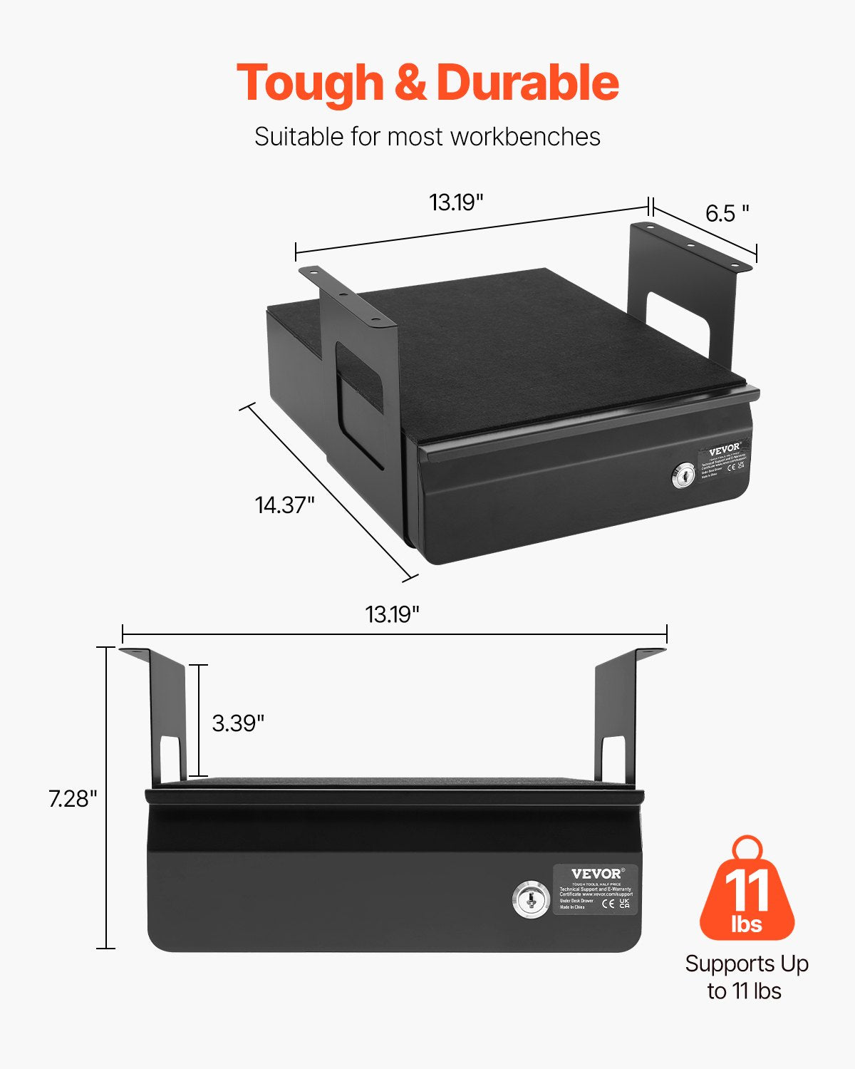 33 cm Låsbar Under Skrivbord Låda Organizer Utdragbar låda Hemmakontor