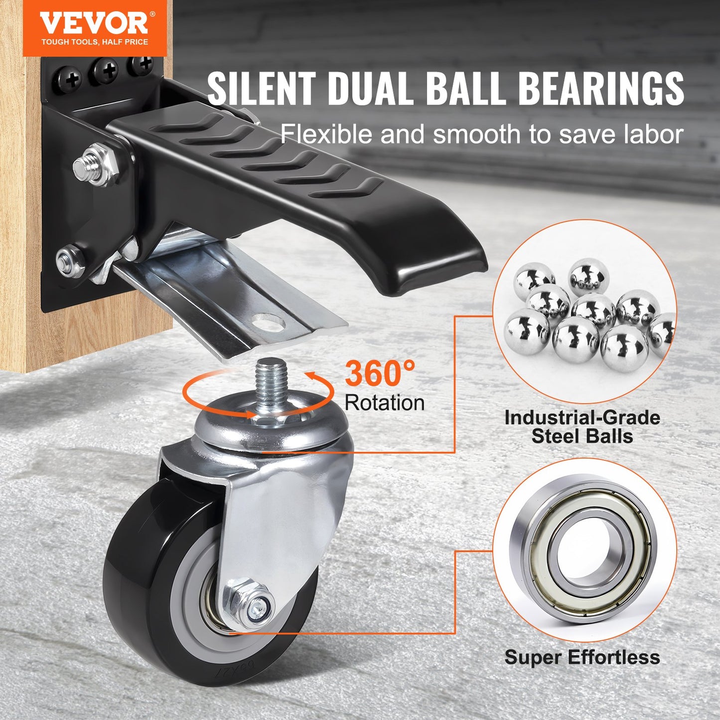 Workbench Caster Wheels, 165 lbs Load Capacity, Set of 4, 2.5" Heavy Duty Retractable Casters, Side Mount Adjustable Stepdown Casters with 360° Swivel for Workbenches, Tables and Equipment