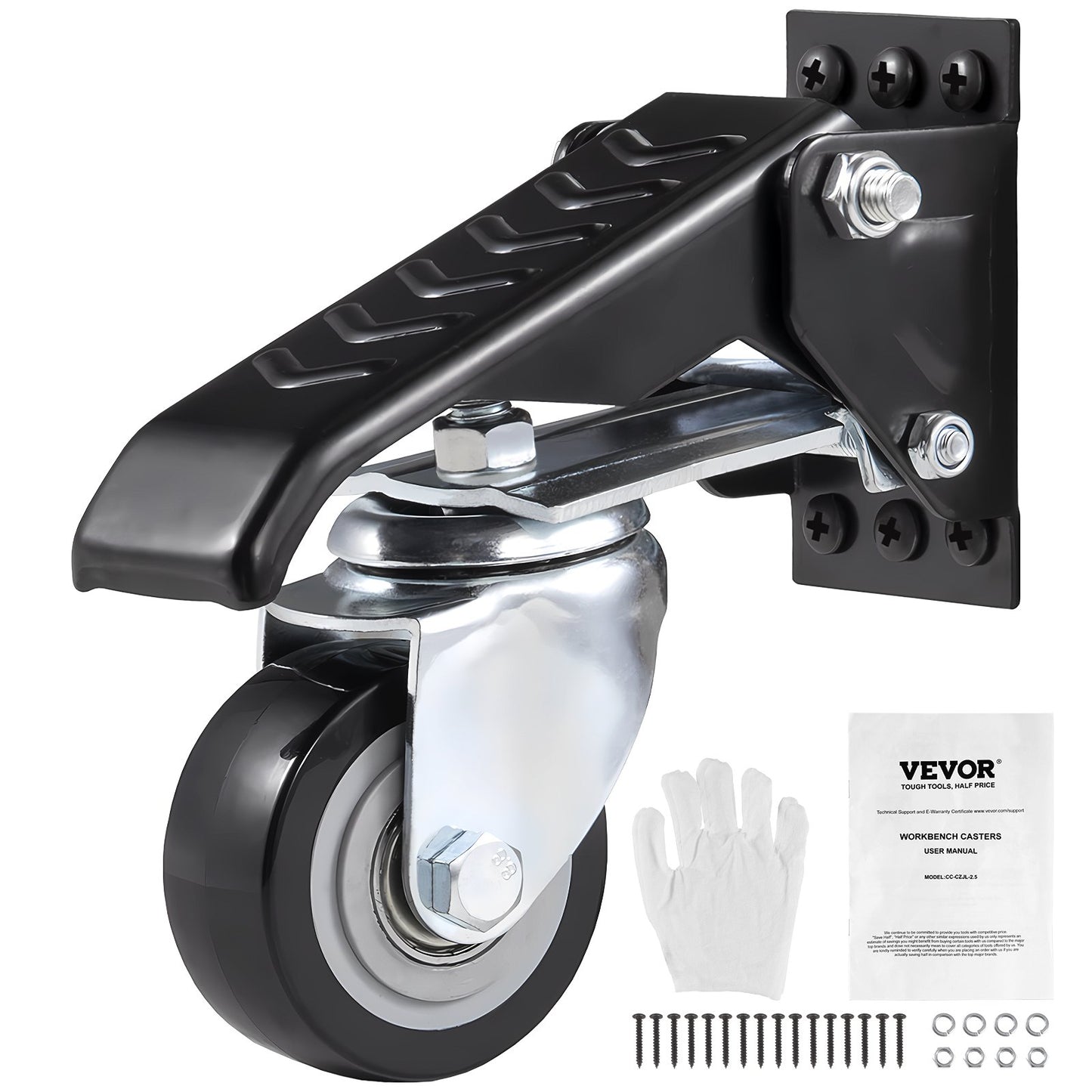 Workbench Caster Wheels, 165 lbs Load Capacity, Set of 4, 2.5" Heavy Duty Retractable Casters, Side Mount Adjustable Stepdown Casters with 360° Swivel for Workbenches, Tables and Equipment