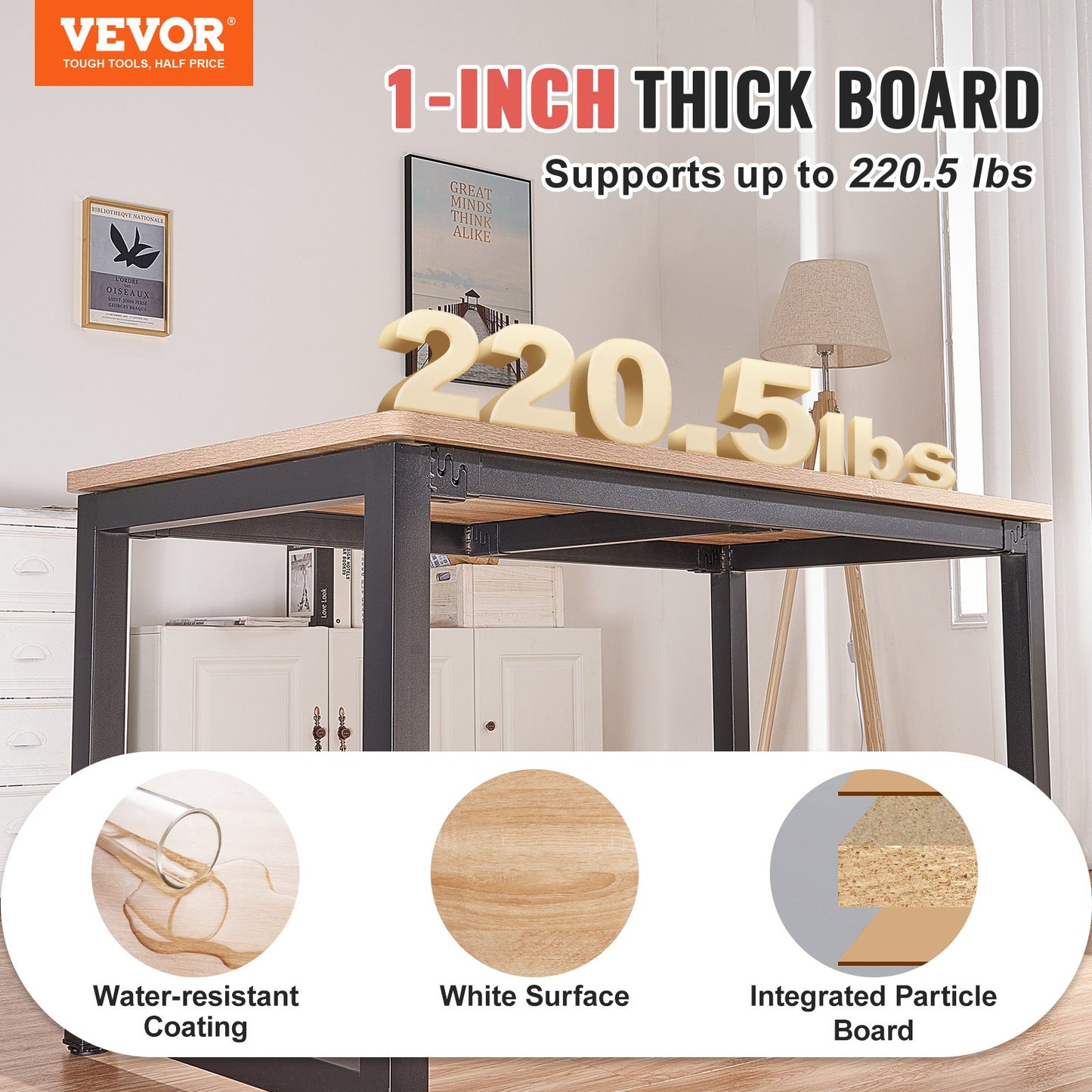 Table Top, 55" x 27.6" x 1", 220.5 lbs Load Capacity, Universal One-Piece Particle Board for Height Adjustable Electric Standing Desk Frame, Rectangular Countertop for Home and Office Table