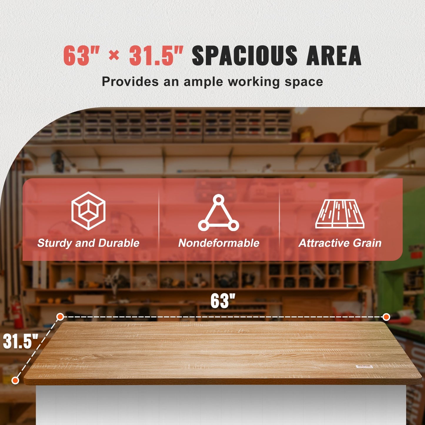 Table Top, 63" x 31.5" x 1", 220.5 lbs Load Capacity, Universal One-Piece Particle Board for Height Adjustable Electric Standing Desk Frame, Rectangular Countertop for Home and Office Table