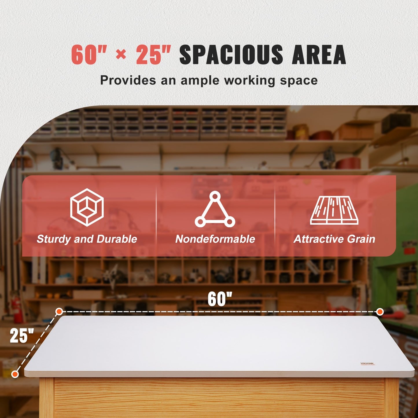 Tischplatte, 60" x 25" x 1", 220,5 lbs Tragkraft, universelle einteilige Spanplatte für höhenverstellbares elektrisches Stehpultgestell, rechteckige Arbeitsplatte für Heim- und Bürotische
