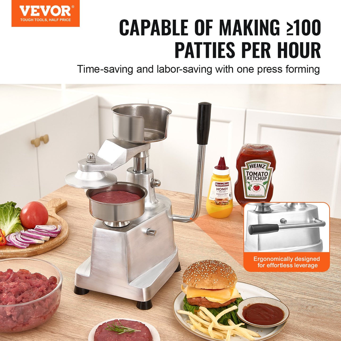 Commercial Hamburger Patty Maker, 100mm/4inch Hamburger Patty Maker, Heavy Duty Stainless Steel Food Bowl, Hamburger Press Machine, Kitchen Meat Forming Machine with 1000pcs Patty Papers