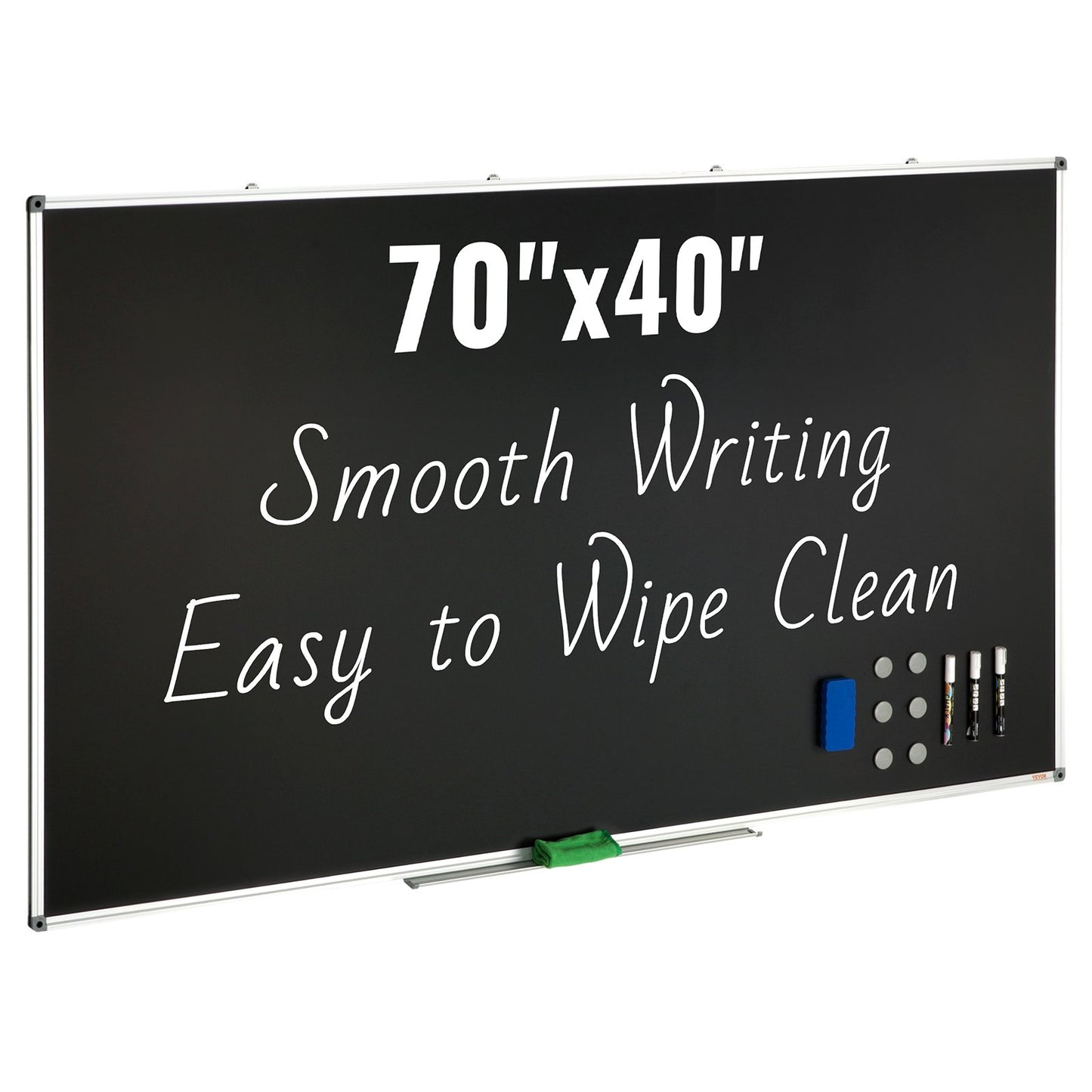Black Board, 70 x 40 tum stor svarta tavla med aluminiumram, Black Boards Dry Erase Inkluderar 1 magnetisk radering och 3 torrraderingsmarkörer, svart yta, för kontorshem och skola