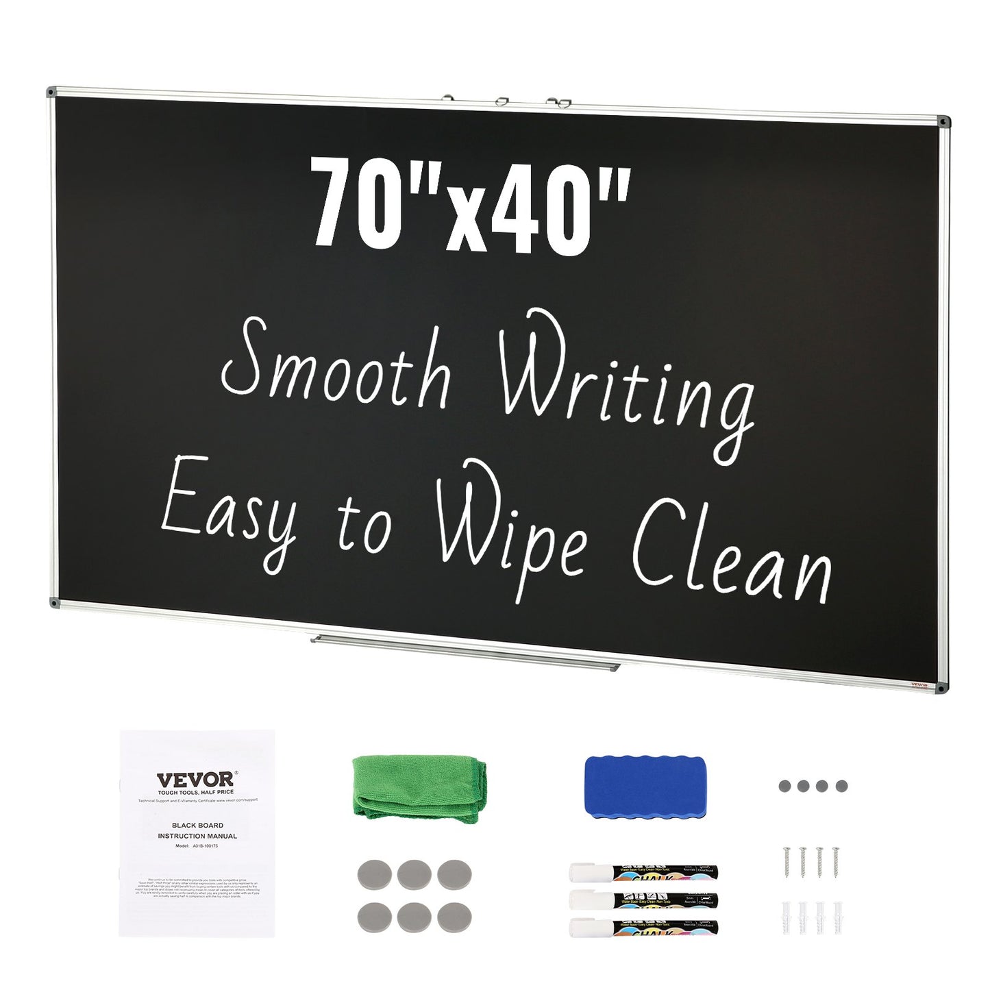 Black Board, 70 x 40 tum stor svarta tavla med aluminiumram, Black Boards Dry Erase Inkluderar 1 magnetisk radering och 3 torrraderingsmarkörer, svart yta, för kontorshem och skola