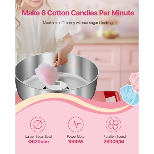 Commercial Cotton Candy Machine with Cart Cotton Candy Machine 1000W Red | EU