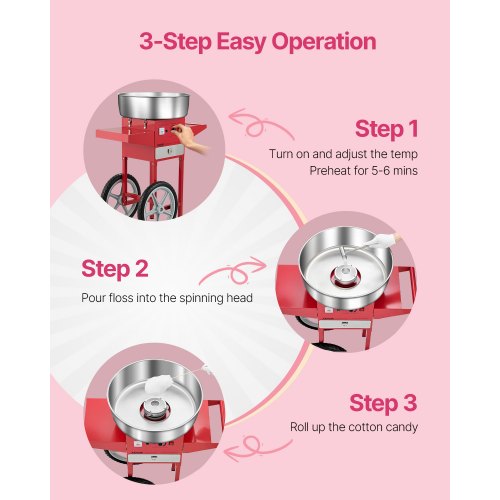 Commercial Cotton Candy Machine with Cart Cotton Candy Machine 1000W Red | EU