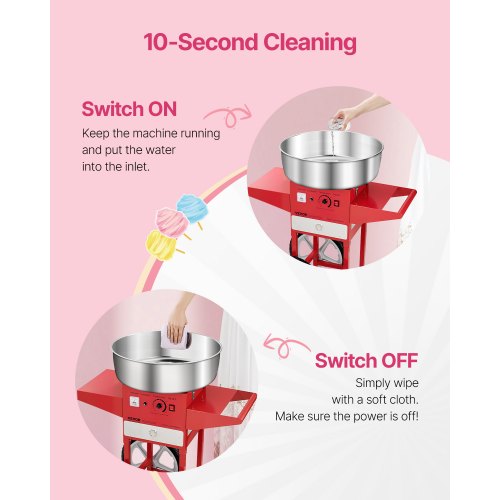 Commercial Cotton Candy Machine with Cart Cotton Candy Machine 1000W Red | EU