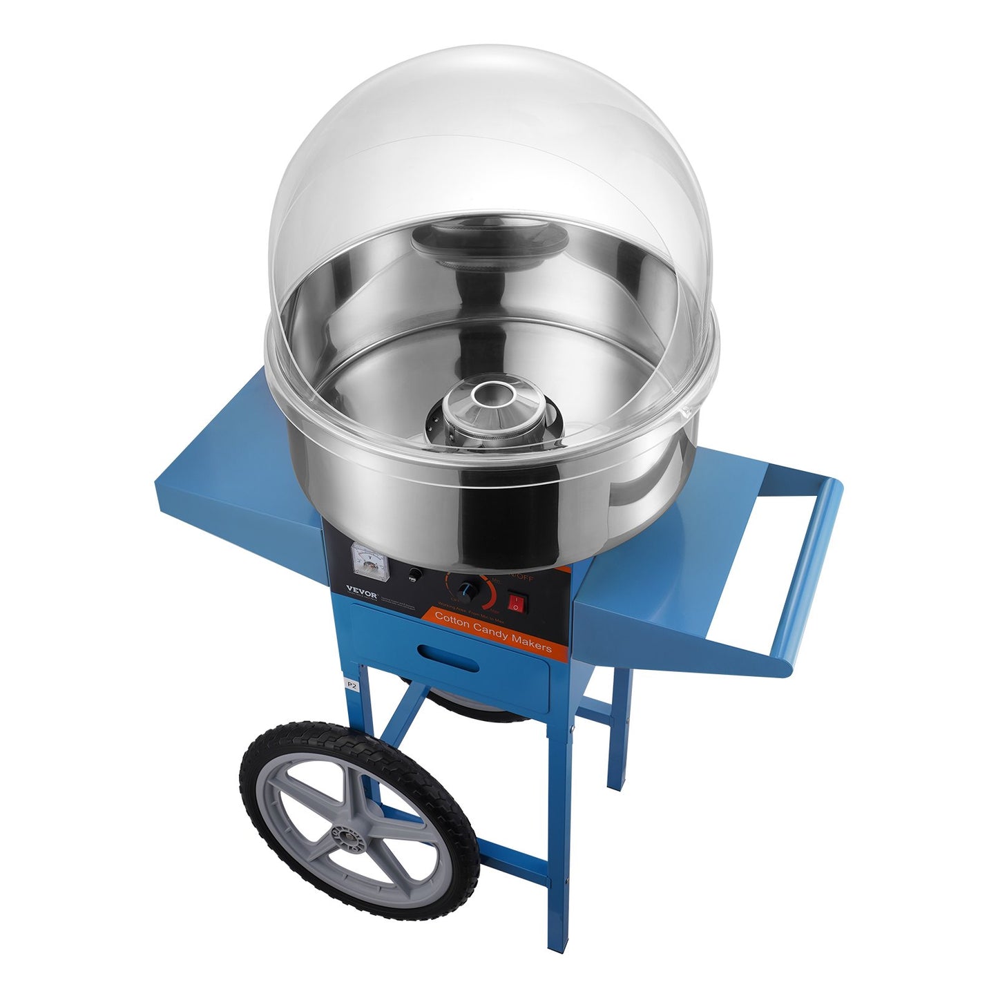 Electric Cotton Candy Maker with Cart, 1000W Commercial Candy Maker with Lid, Stainless Steel Bowl, Sugar Scoop and Box, Perfect for Home, Kids Birthday, Family Party, Blue