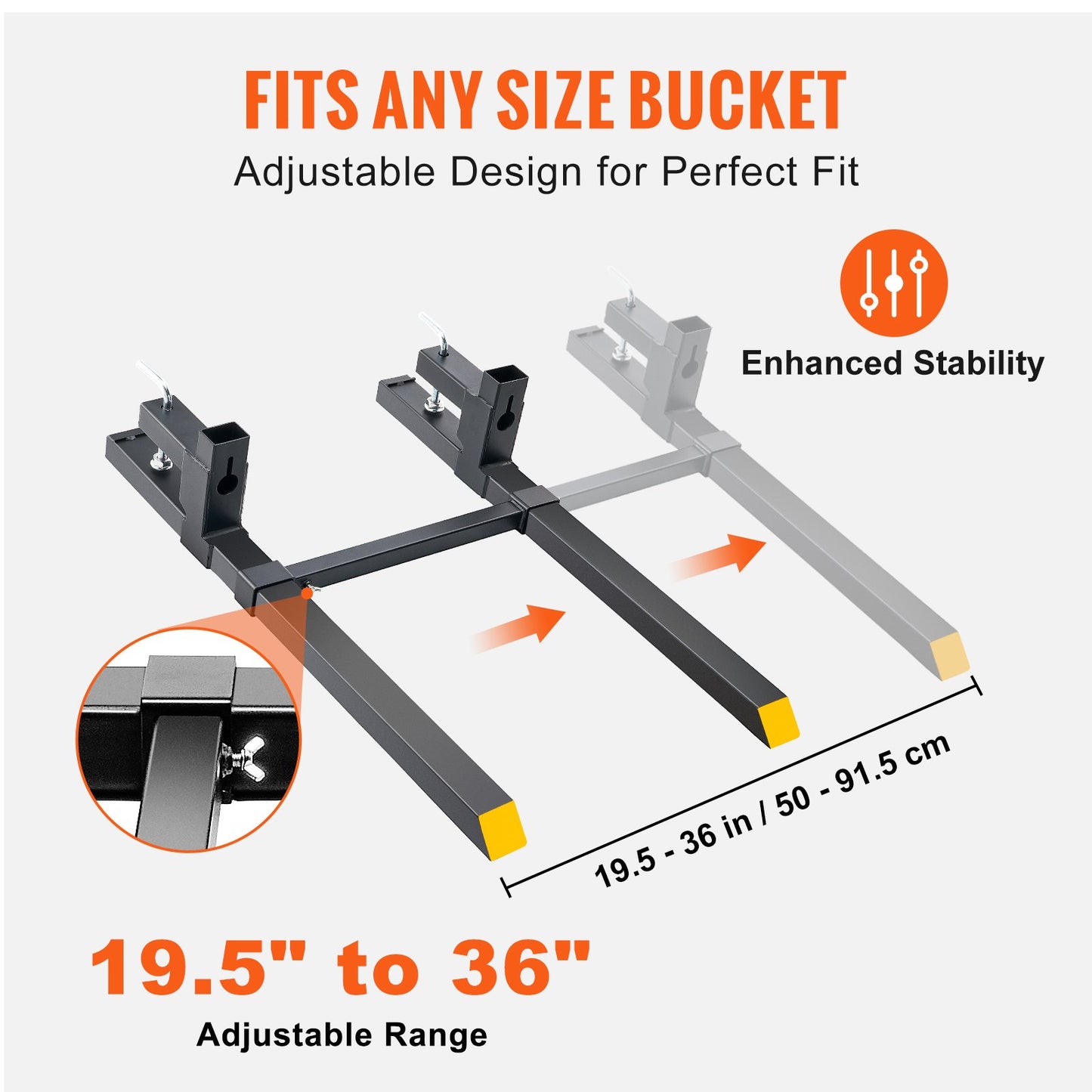 Pallet Forks, 2000 lbs Clamp On Pallet Forks, 43" Overall Length Tractor Bucket Forks with Adjustable Stabilizer Bar, Heavy Duty Pallet Forks for Tractor Attachments, Corded Steering, Load Bucket