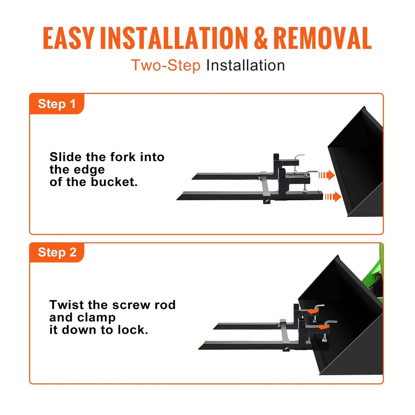 Pallet Forks, 2000 lbs Clamp On Pallet Forks, 43" Overall Length Tractor Bucket Forks with Adjustable Stabilizer Bar, Heavy Duty Pallet Forks for Tractor Attachments, Corded Steering, Load Bucket