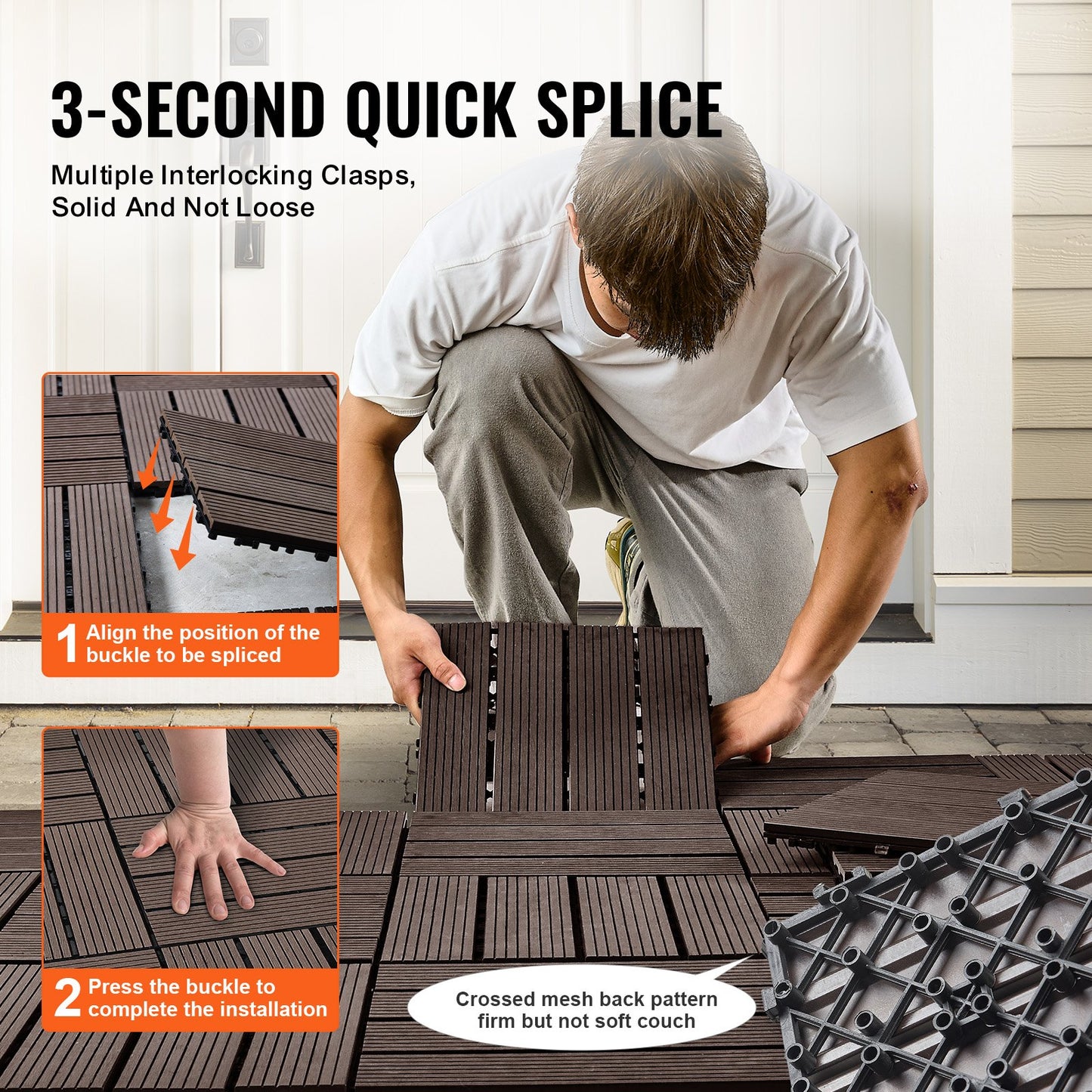 Interlocking Deck Plates Plast Wood 10 Pack 12"x12" Vattentät för veranda