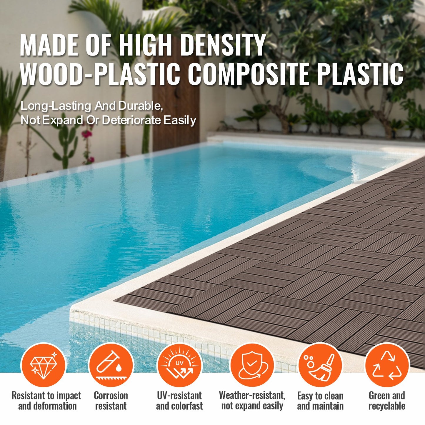 Interlocking Deck Plates Plast Wood 10 Pack 12"x12" Vattentät för veranda