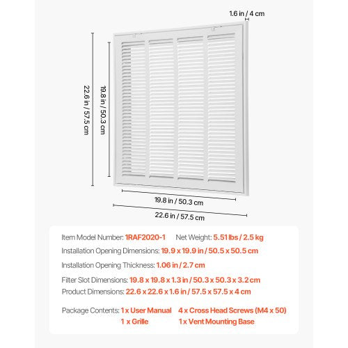 return air filter grid fits B20 x H20 in duct opening air valve cover | EU