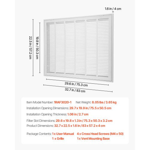 return air filter grille fits W30 x H20 inch duct opening air valve cover | EU
