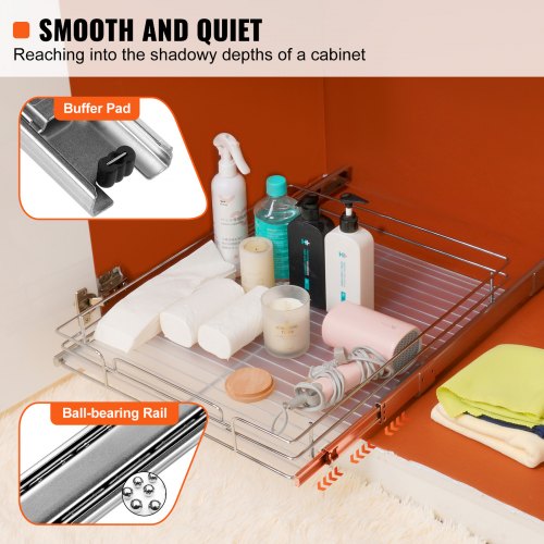 20"W x 21"D Pull Out Cabinet Organizer, Heavy Duty Pull Out Pantry Shelves, Chrome Plated Steel Roll Out Drawers, Sliding Storage for Home, Inside Kitchen Cabinet, Bathroom, Under Sink | EU
