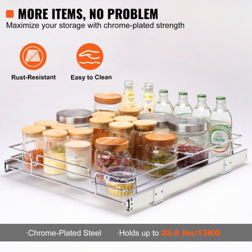 20"W x 21"D Pull Out Cabinet Organizer, Heavy Duty Pull Out Pantry Shelves, Chrome Plated Steel Roll Out Drawers, Sliding Storage for Home, Inside Kitchen Cabinet, Bathroom, Under Sink | EU