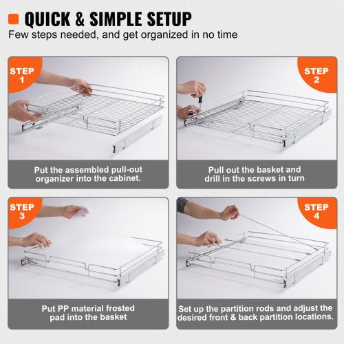 20"W x 21"D Pull Out Cabinet Organizer, Heavy Duty Pull Out Pantry Shelves, Chrome Plated Steel Roll Out Drawers, Sliding Storage for Home, Inside Kitchen Cabinet, Bathroom, Under Sink | EU
