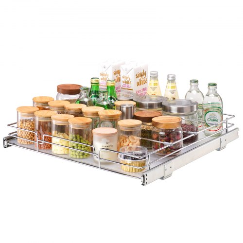 20"W x 21"D Pull Out Cabinet Organizer, Heavy Duty Pull Out Pantry Shelves, Chrome Plated Steel Roll Out Drawers, Sliding Storage for Home, Inside Kitchen Cabinet, Bathroom, Under Sink | EU