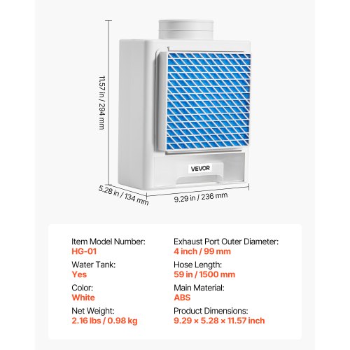 3-in-1 ventilation kit for indoor tumble dryers with water box fits 99 mm exhaust pipe