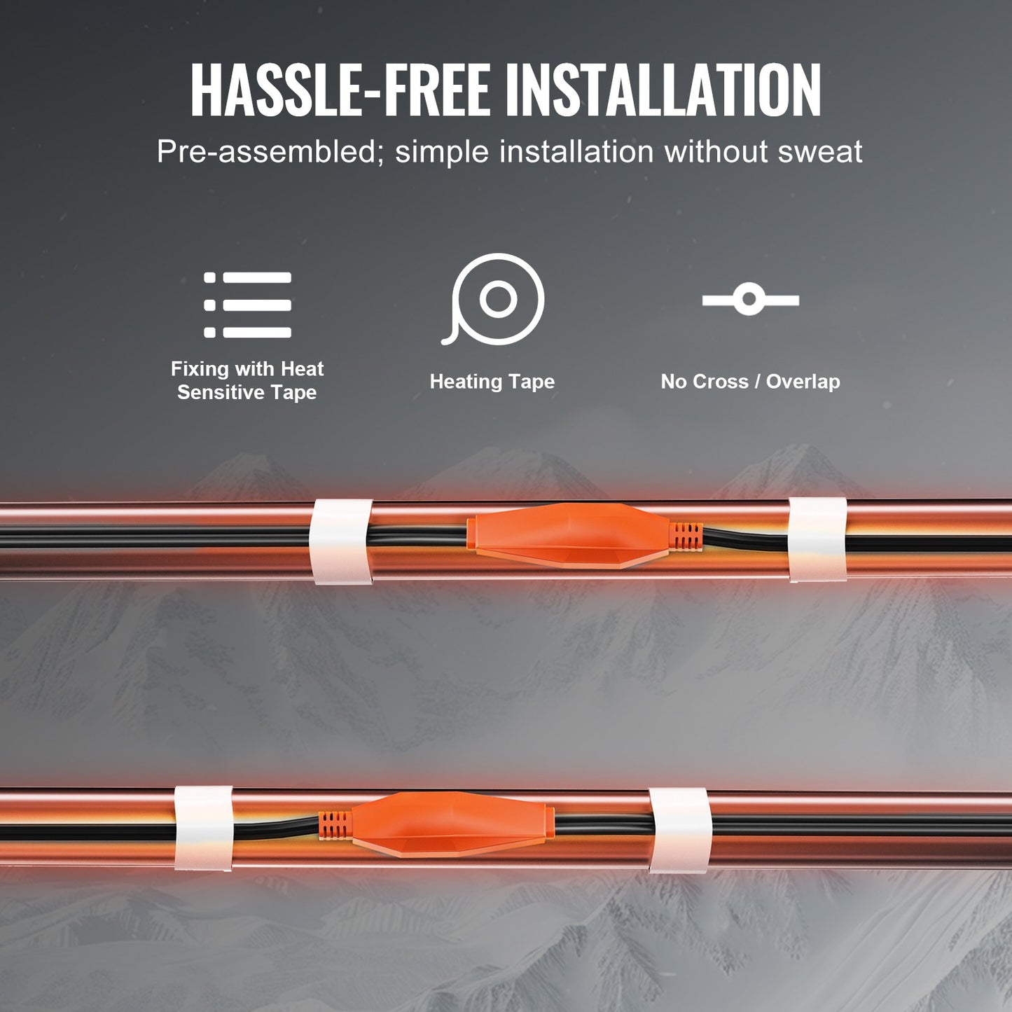 Pipe heating cable 18m 23W/m heating tape for pipes with built-in thermostat