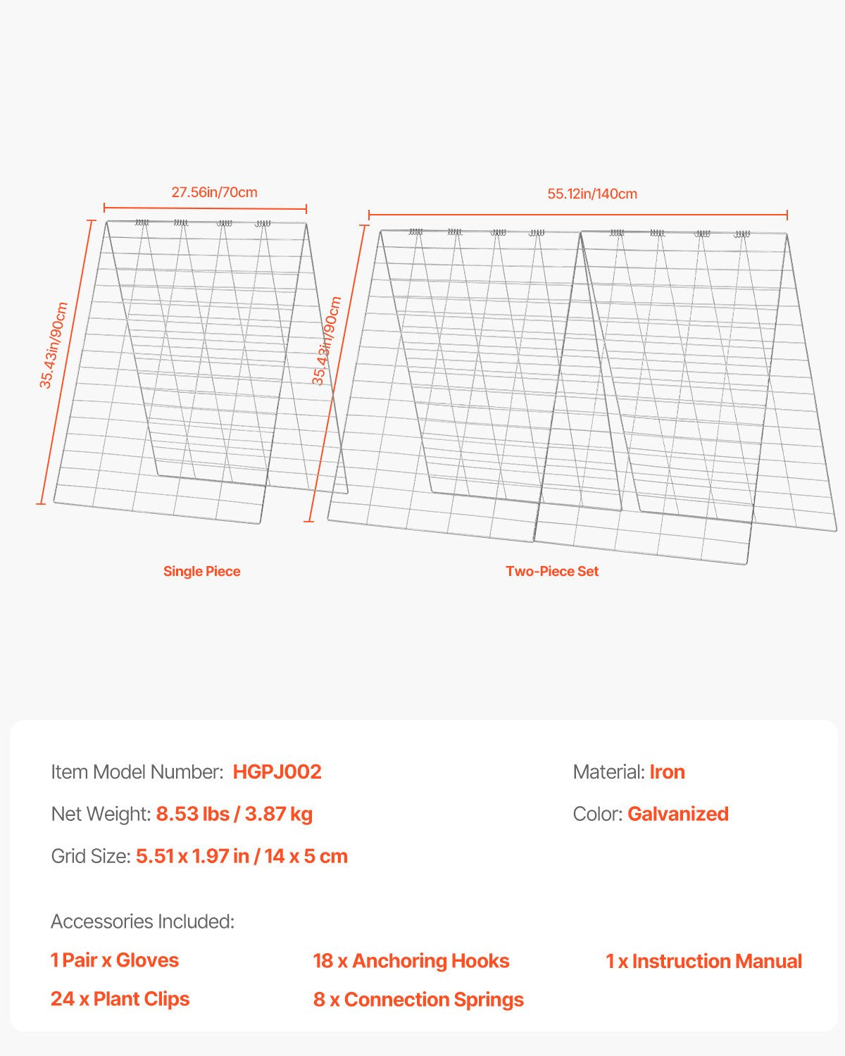 A-Frame Cucumber Trellis 35" x 55" Collapsible Metal Garden Trellis