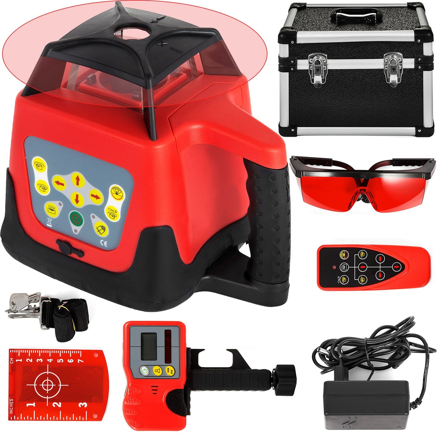 Red Laser Level Rotating Self-Leveling Measurement Automatic Rotating Red Beam with Receiver Remote Control Carrying Case