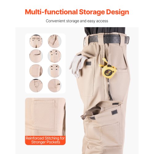 FR Pants for Men Flame Retardant Cargo Pants Multi Pockets M Size Khaki