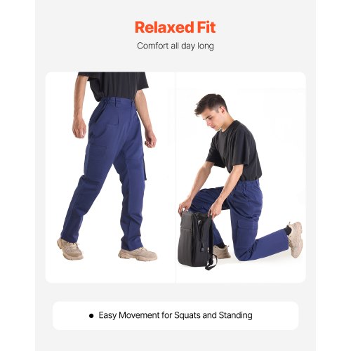 FR Pants for Men Flame Retardant Cargo Pants Multi Pockets L Dark Blue