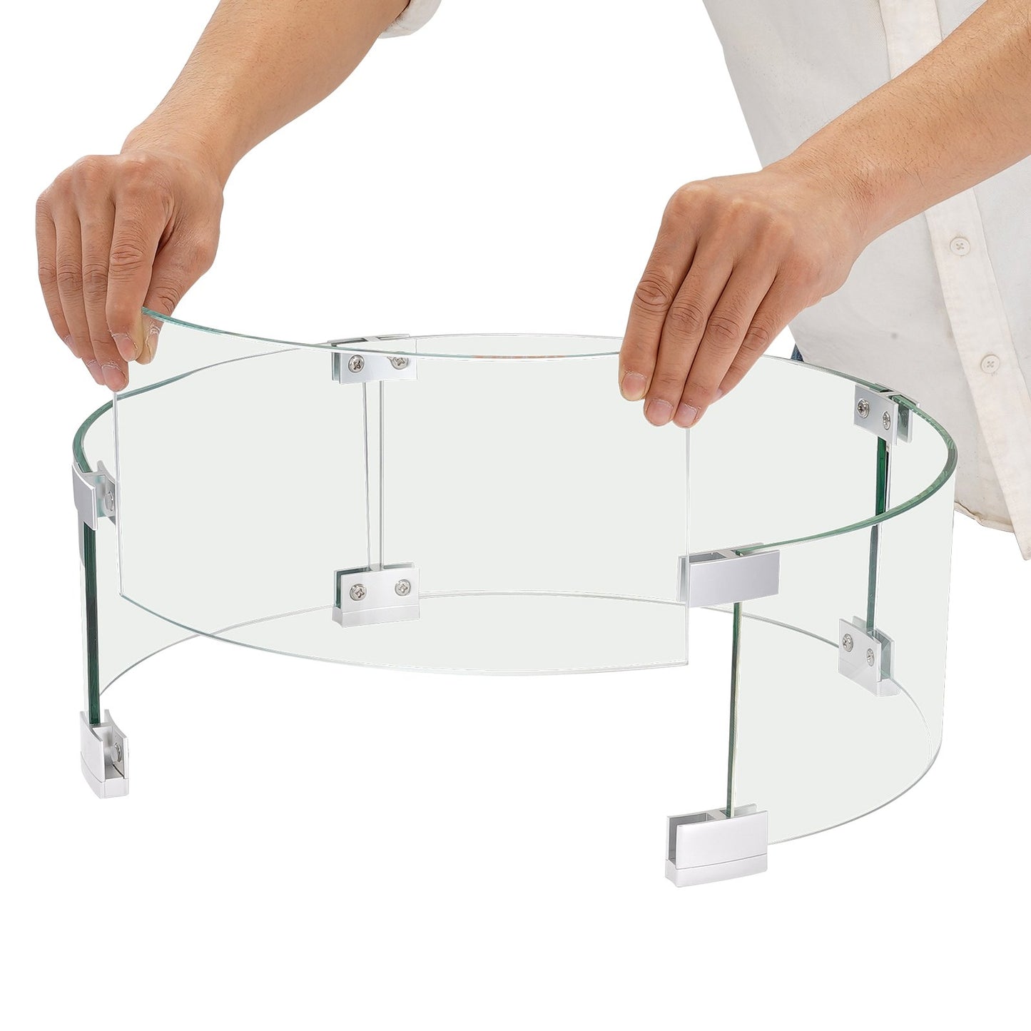 Fire Pit Wind Guard, 435 x 170 mm runt glasflamskydd, 6 mm tjockt brandbordstillbehör, klart härdat glas flamskydd för propan, gas, utomhus, uteplats, bakgård
