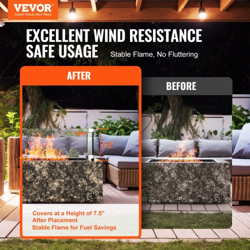 Gas Fire Pit Vindskydd för fyrkantigt brandbord, 493 x 493 x 191 mm Klart härdat vindskydd för eldstäder, 8 mm tjock fyrkantig glassköld, glaspanel med hårda hörnfäste och fötter | EU